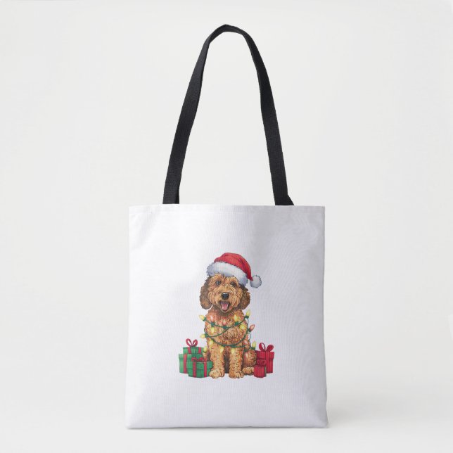 Bolso De Tela Navidades de perros de Santa Hat Labradoodle (Anverso)