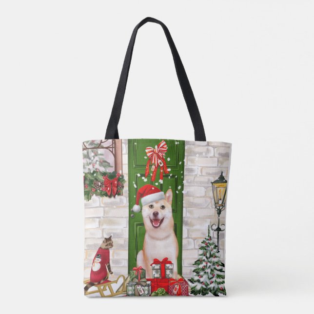 Bolso De Tela Navidades de Perros de Shiba Inu (Reverso)
