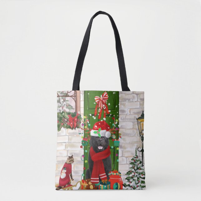 Bolso De Tela Navidades de perros de Terranova (Anverso)