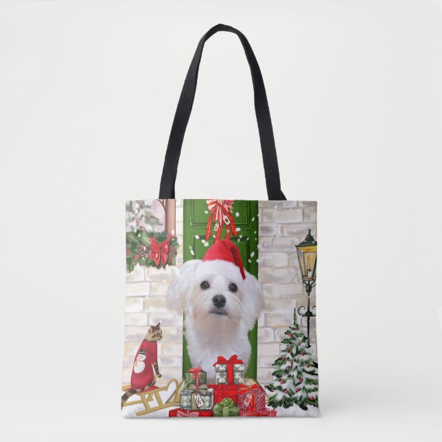 Bolso De Tela Navidades de perros malteses (Anverso)