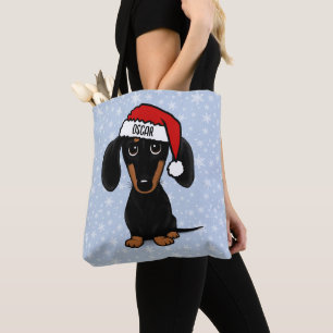 Bolso De Tela Navidades de perros negros y tan de Santa Dachshun