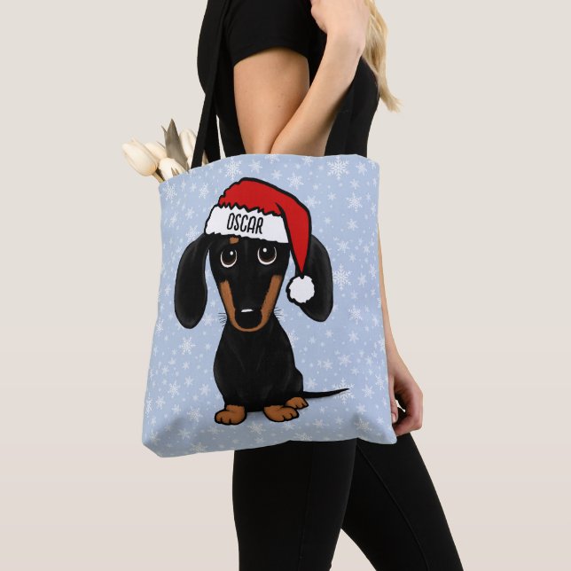Bolso De Tela Navidades de perros negros y tan de Santa Dachshun (Detalle)