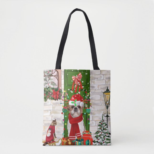 Bolso De Tela Navidades de perros Shih Tzu (Anverso)
