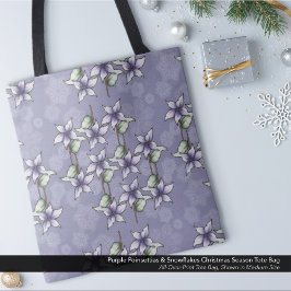 Bolso De Tela Navidades de Poinsettias Púrpura y Copos de Nieve 