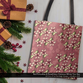 Bolso De Tela Navidades de Poinsettias Rojas y Copos de Nieve In