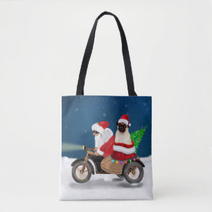 Bolso De Tela Navidades de pug Dog Santa Claus