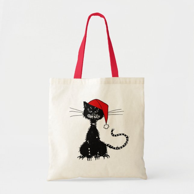 Bolso De Tela Navidades de punk: Gato con Sombrero Amarrado (Frente)