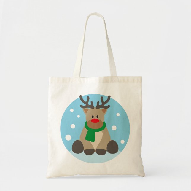 Bolso De Tela Navidades de renos Rudolph Invierno Diciembre (Frente)