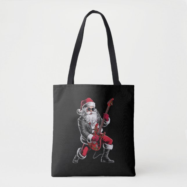 Bolso De Tela Navidades de rock y rock Santa Claus guitarrista (Anverso)