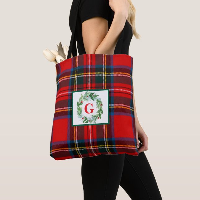 Bolso De Tela Navidades de Royal Stewart MONOGRAM Plaid Wreath (Detalle)