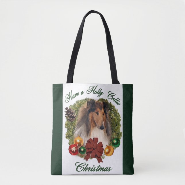 Bolso De Tela Navidades de Sable Rough Collie (Anverso)