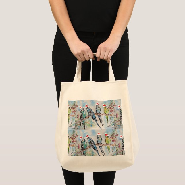 Bolso De Tela Navidades de Santa Budgie Pájaro de pintura acuáti (Anverso (producto))