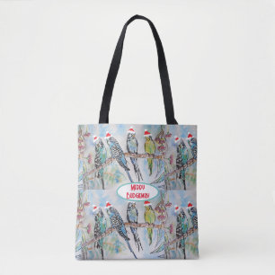 Bolso De Tela Navidades de Santa Budgie Pájaro de pintura acuáti