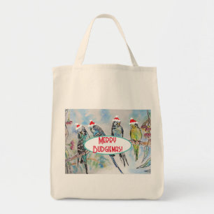 Bolso De Tela Navidades de Santa Budgie Pájaro de pintura acuáti