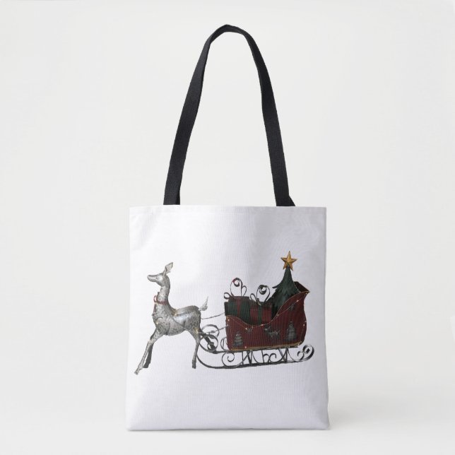 Bolso De Tela Navidades de Santa Claus Sleigh (Anverso)