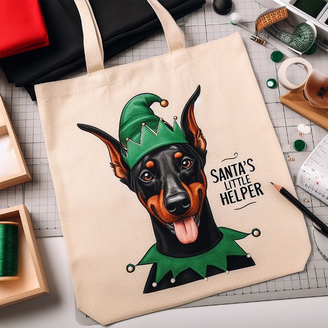 Bolso De Tela Navidades de Santa Elena Dobermann Perro ELF (Subido por el creador)