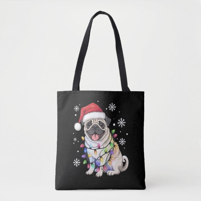 Bolso De Tela Navidades de Santa Pug alumbran a amante del perro (Anverso)