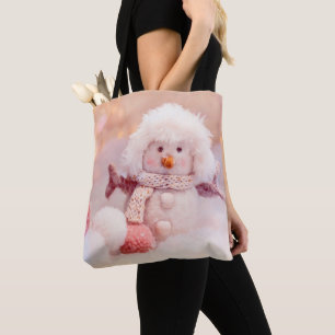Bolso De Tela Navidades de Snowman color rosa y blanco