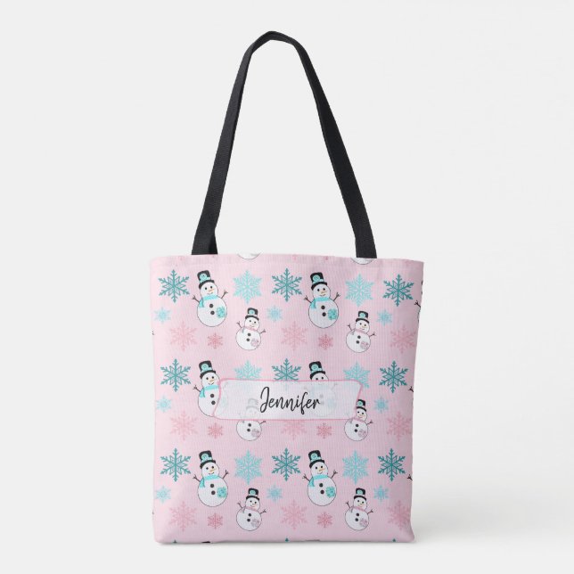 Bolso De Tela Navidades de Snowmen y Snowflakes (Reverso)