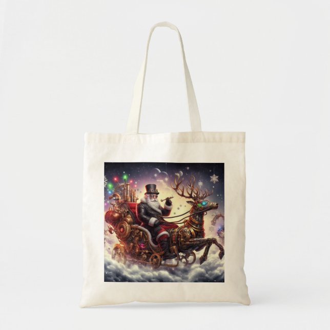 Bolso De Tela Navidades de steampunk de Santa/Reindeer/invierno (Frente)
