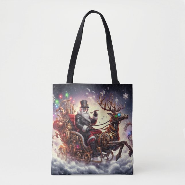 Bolso De Tela Navidades de steampunk de Santa/Reindeer/invierno (Anverso)