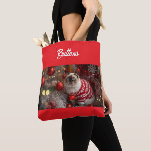 Bolso De Tela Navidades de un gato de Birman lindo personalizado