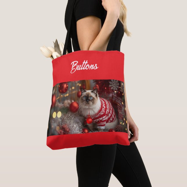 Bolso De Tela Navidades de un gato de Birman lindo personalizado (Detalle)