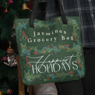 Bolso De Tela Navidades de vacaciones botánicas de texto Persona