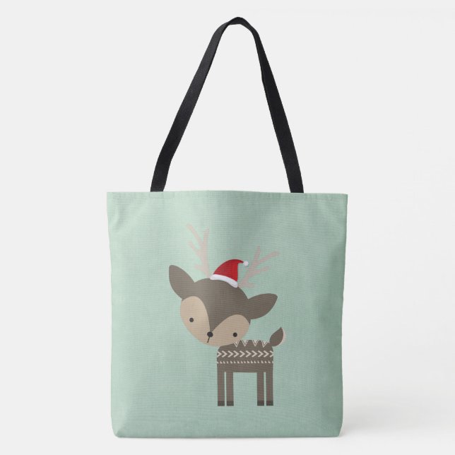 Bolso De Tela Navidades Deer In A Red Santa Hat Retro Hipster (Anverso)