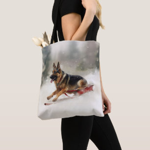 Bolso De Tela Navidades del Pastor Alemán nevan el invierno