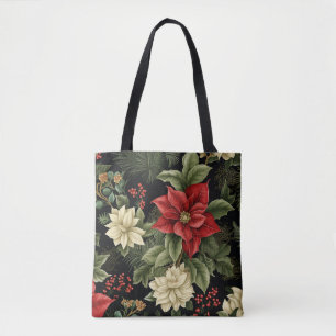 Bolso De Tela Navidades del patrón de puninsettia vintage