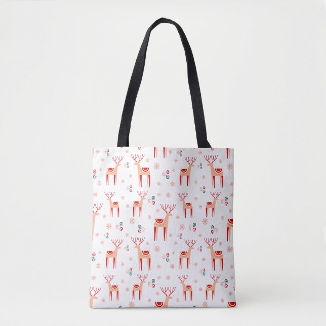 Bolso De Tela Navidades del patrón de renos escandinavos rosados (Anverso)