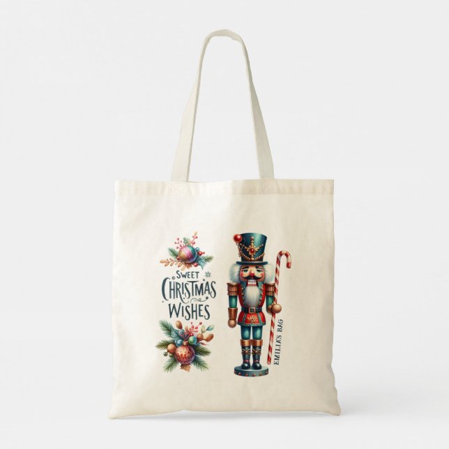 Bolso De Tela Navidades: Deseos de los Navidades de candy cane (Reverso)