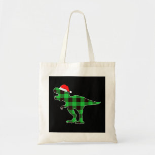 Bolso De Tela Navidades divertidos de Buffalo Plaid Green Dinosa