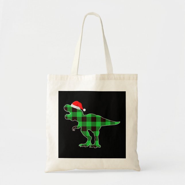Bolso De Tela Navidades divertidos de Buffalo Plaid Green Dinosa (Frente)