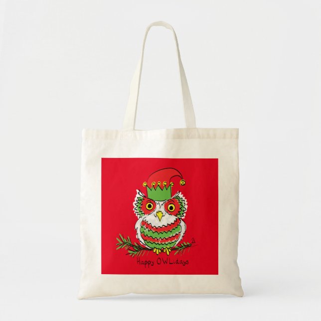 Bolso De Tela Navidades divertidos de búho adoran las vacaciones (Frente)