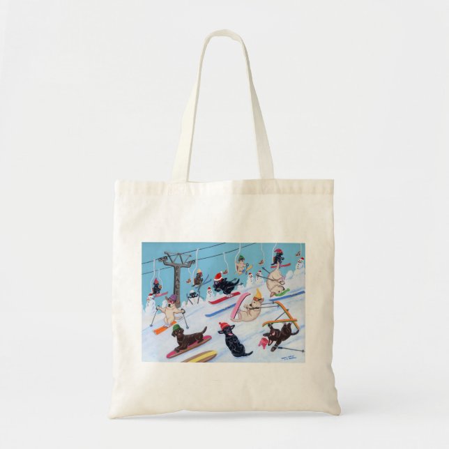 Bolso De Tela Navidades divertidos de invierno esquiando labrado (Frente)