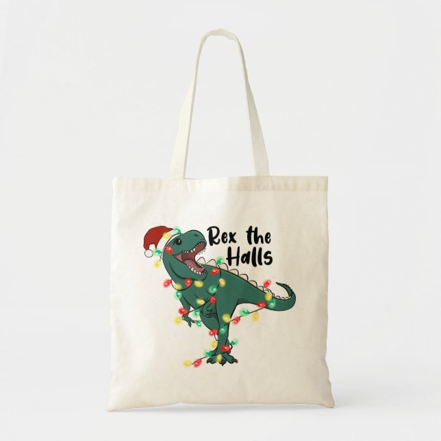 Bolso De Tela Navidades divertidos Rex The Halls T-rex (Frente)