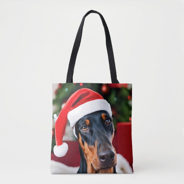 Bolso De Tela Navidades Doberman (Anverso)