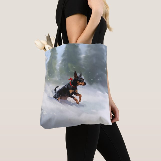Bolso De Tela Navidades Doberman Pinscher en invierno (Detalle)