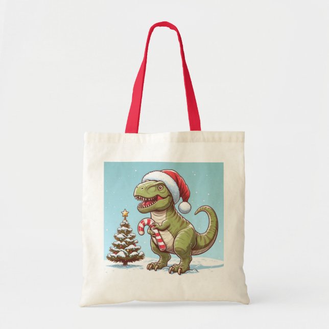 Bolso De Tela Navidades dulces de caña de caramelo dinosaurio (Frente)
