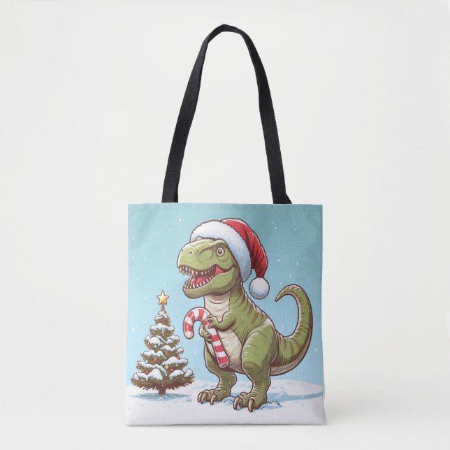 Bolso De Tela Navidades dulces de caña de caramelo dinosaurio (Anverso)