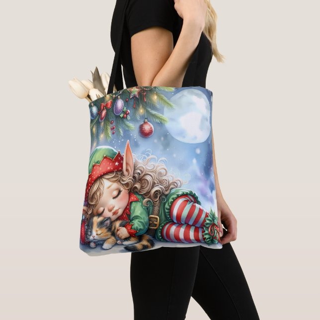 Bolso De Tela Navidades durmientes Elf con Calico Kitten (Detalle)