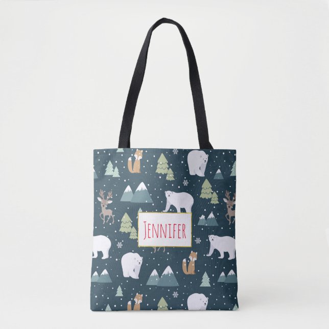 Bolso De Tela Navidades educados Animales de Invierno Patrón Rús (Anverso)