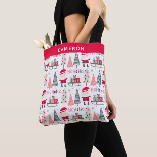 Bolso De Tela Navidades educados Kawaii Santa Trees Rojo Persona