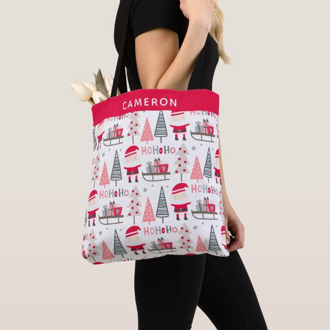 Bolso De Tela Navidades educados Kawaii Santa Trees Rojo Persona (Detalle)