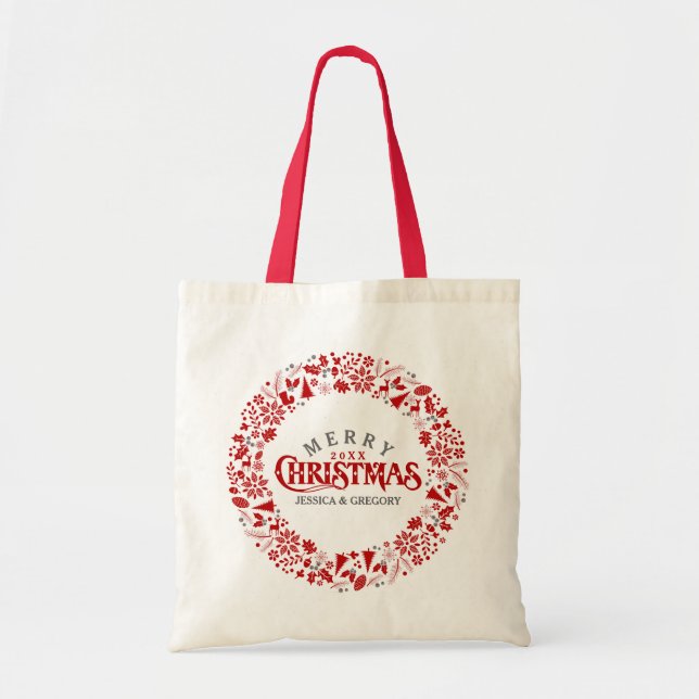 Bolso De Tela Navidades elegantes y rojos oscuros Mensajes de te (Frente)