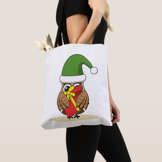 Bolso De Tela Navidades Elf Owl con presente (Detalle)