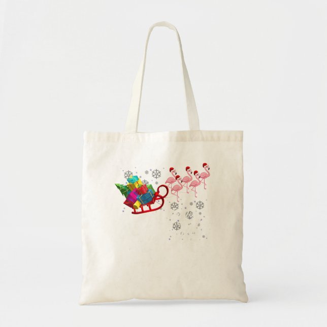 Bolso De Tela Navidades En Julio Sleigh Flamingos Pink Flamingo  (Frente)
