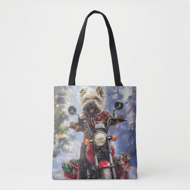 Bolso De Tela Navidades en moto de Cairn Terrier (Anverso)